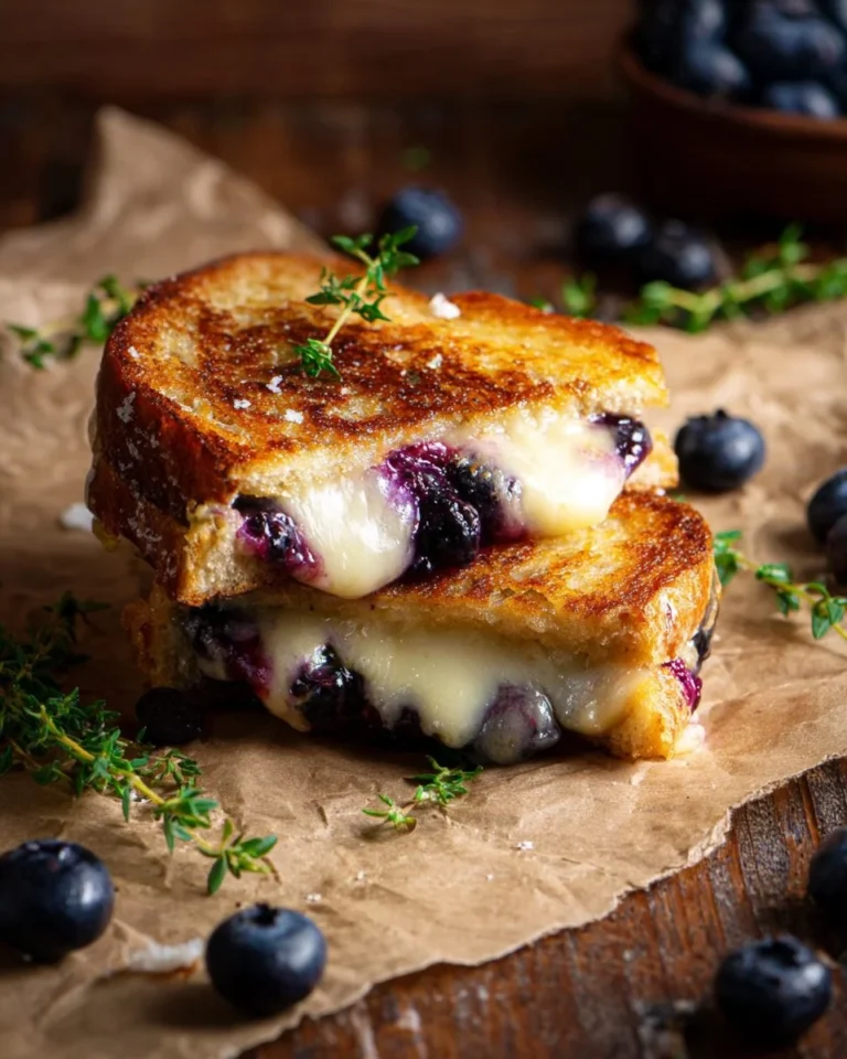 Mouthwatering Blueberry White Cheddar Grilled Cheese sandwich on a plate