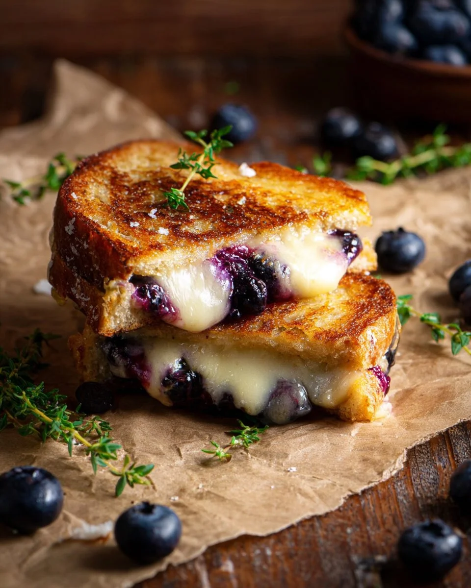 Mouthwatering Blueberry White Cheddar Grilled Cheese sandwich on a plate