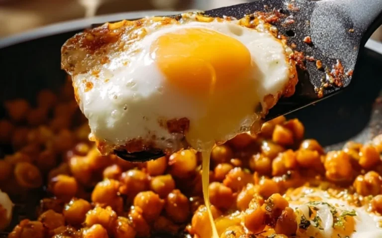 Chickpea fried eggs on a plate, garnished with herbs and spices.
