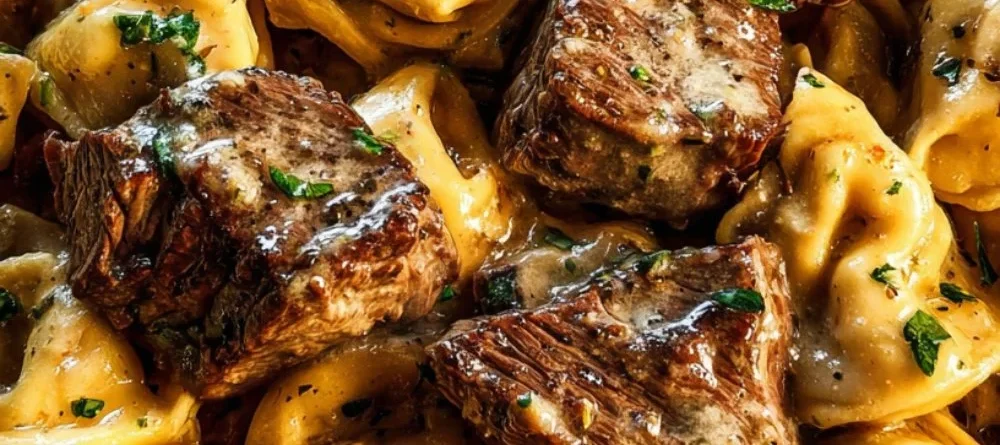 Delicious Cracked Garlic Steak Tortellini served in Creamhouse Sauce
