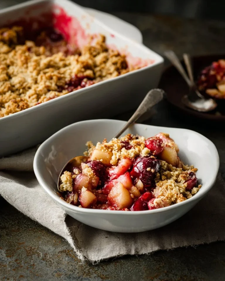 Delicious homemade Cranberry Apple Crisp topped with oats and nuts