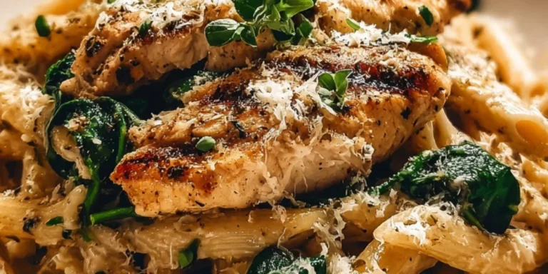 Creamy Garlic Parmesan Chicken Pasta dish garnished with parsley