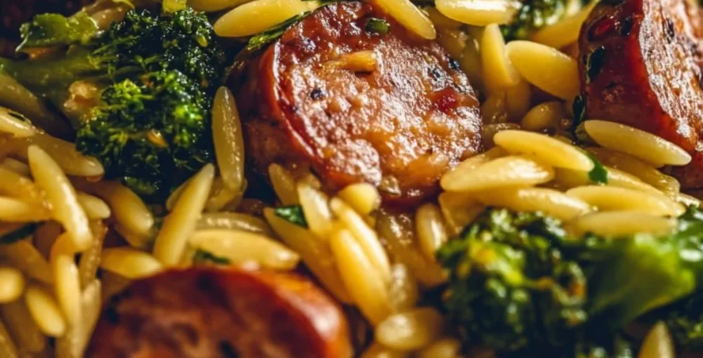 Creamy rotisserie chicken broccoli pasta dish with vibrant vegetables
