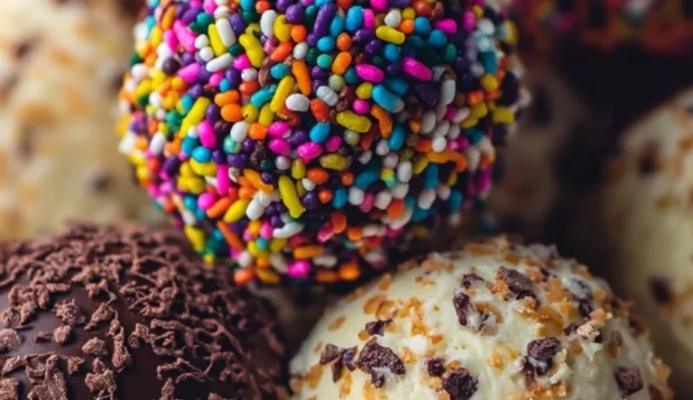 No-bake cheesecake balls served on a plate with a garnish