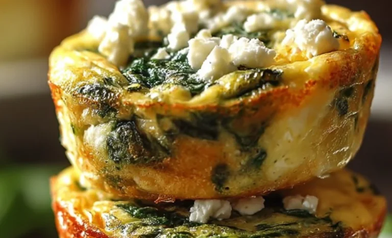 Egg muffins with spinach and feta served on a plate