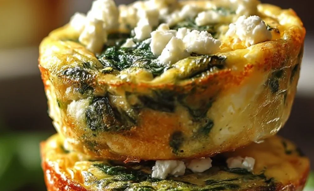 Egg muffins with spinach and feta served on a plate