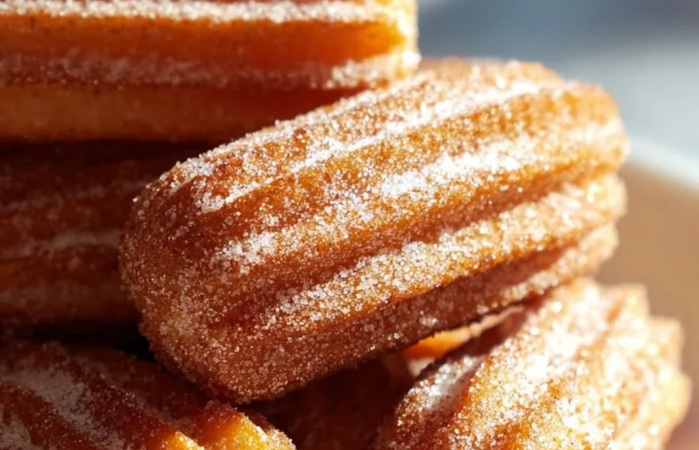 Healthy Baked Churro Bites 1 Healthy baked churro bites served on a plate with cinnamon sugar
