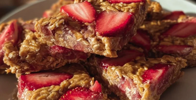 Healthy strawberry oatmeal bars made with fresh strawberries and oats.