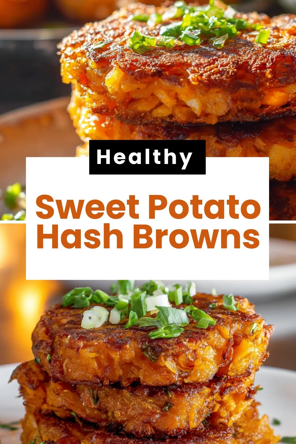 Crispy healthy sweet potato hash browns served on a plate