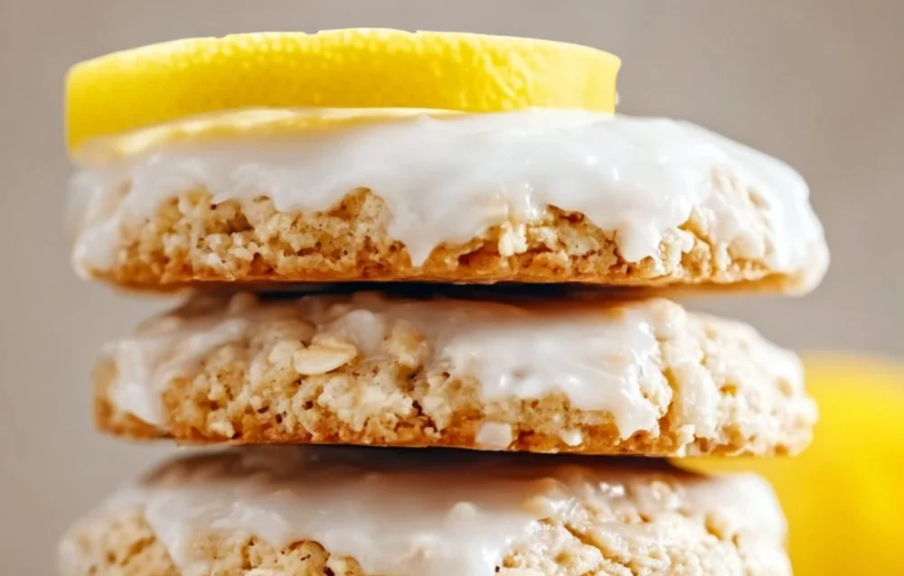 Delicious lemon oatmeal no-bake cookies on a plate.