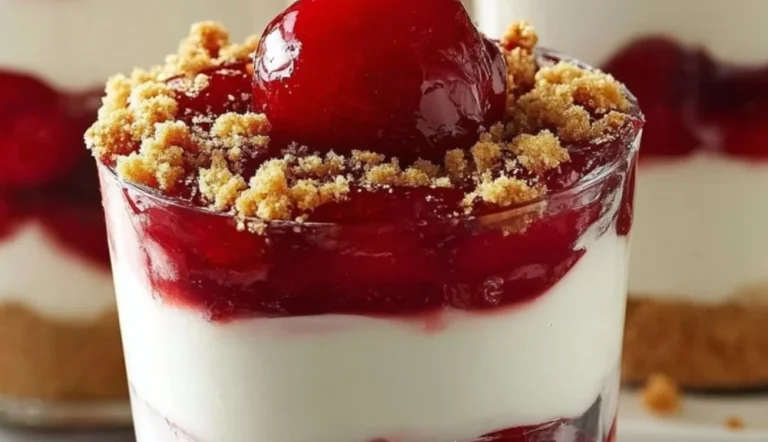 No-bake cheesecake parfait layered with cream and fruit in a glass