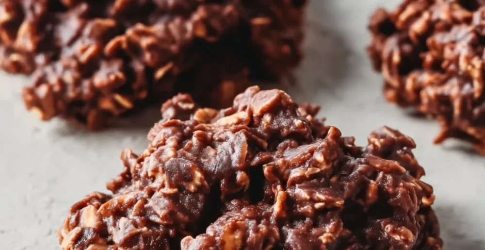 No-bake peanut butter chocolate cookies on a plate, a tasty dessert option