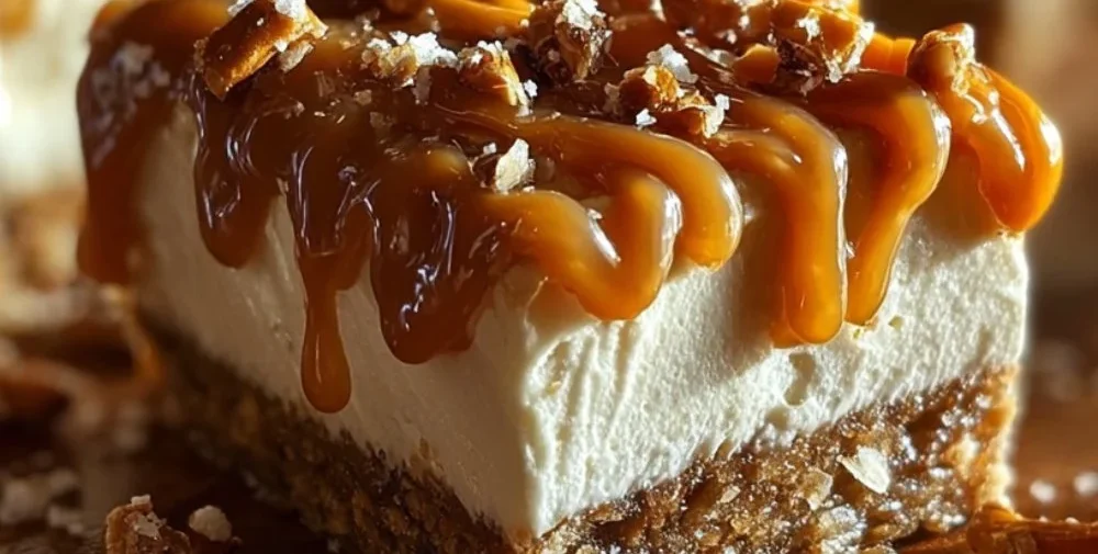 Delicious no-bake salted caramel pretzel bars topped with chocolate and sea salt