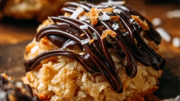 Delicious no bake Samoa cookies topped with chocolate, caramel, and coconut.