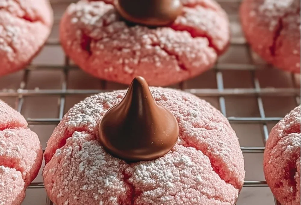 Delicious pink strawberry kiss cookies decorated for special occasions