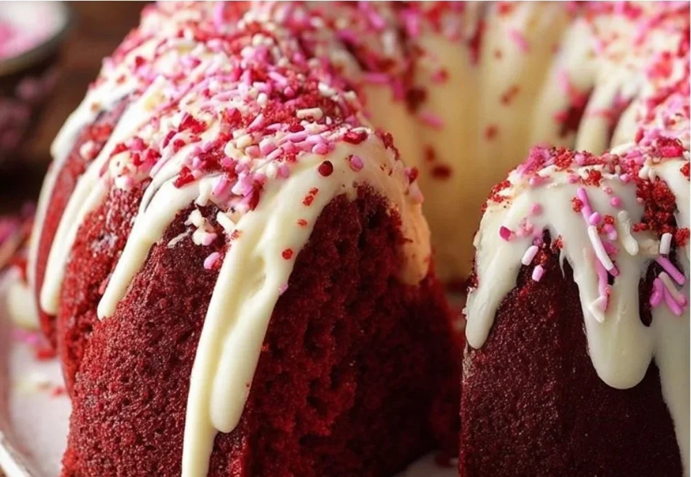 Delicious slice of red velvet cake with cream cheese frosting on a decorative plate