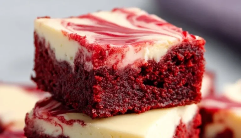 Delicious red velvet cheesecake brownies with a creamy cheesecake layer on top