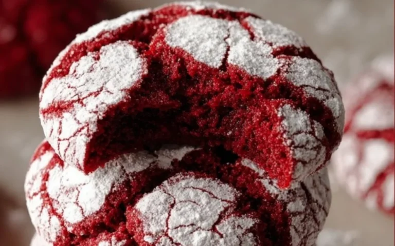 Freshly baked Red Velvet Crinkle Cookies on a cooling rack