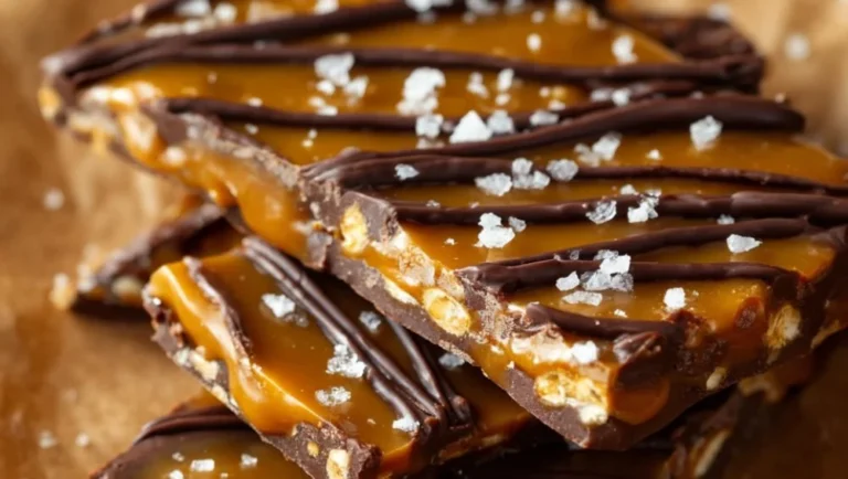 Salted caramel pretzel bark dessert with a sweet and salty flavor profile