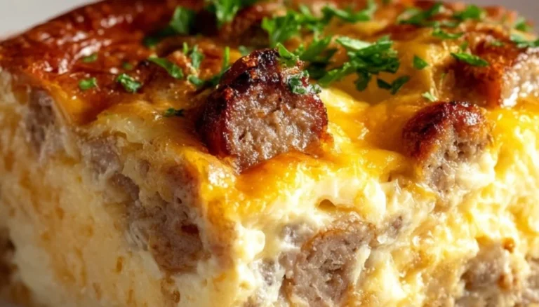 Delicious Sausage and Egg Casserole ready to serve for brunch