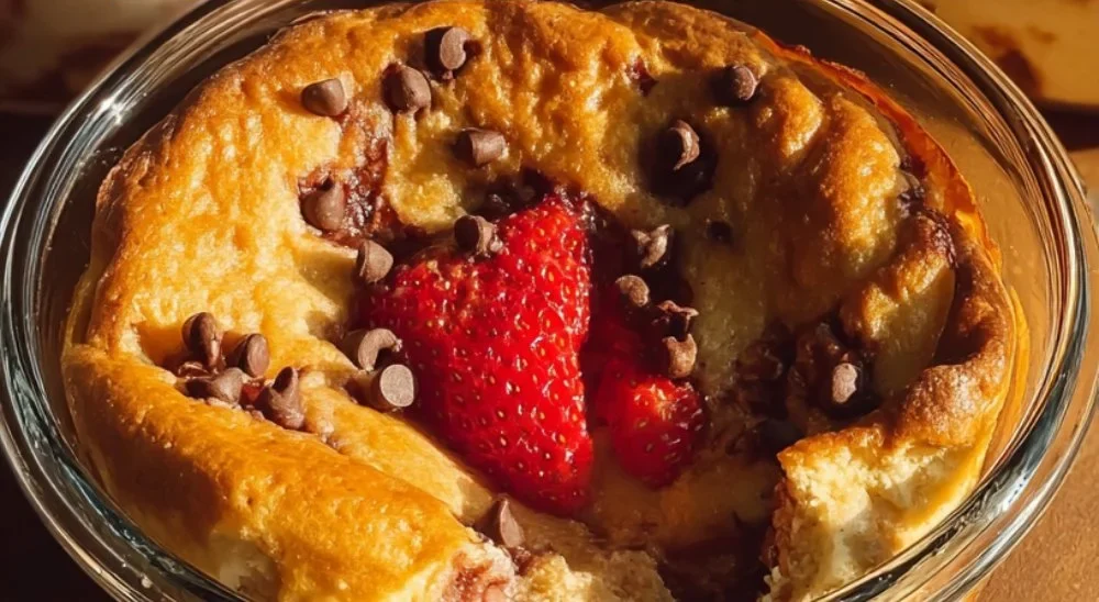 Single serving fluffy baked protein pancake bowls topped with fresh fruits