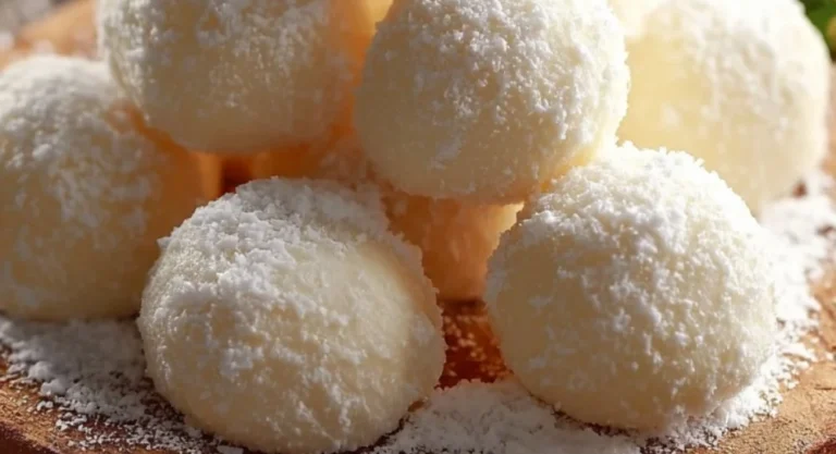 Delicious snowballs made with sweetened condensed milk sprinkled with coconut