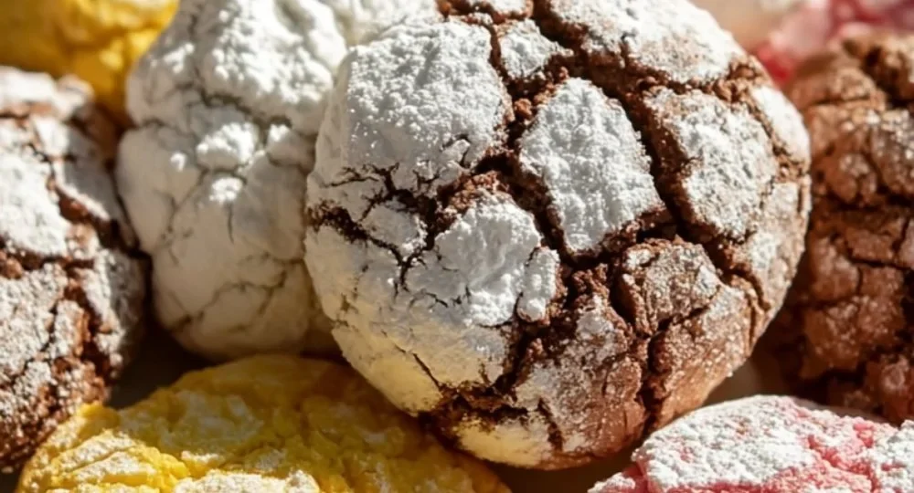 Fluffy 3-ingredient Cool Whip crinkle cookies on a festive plate