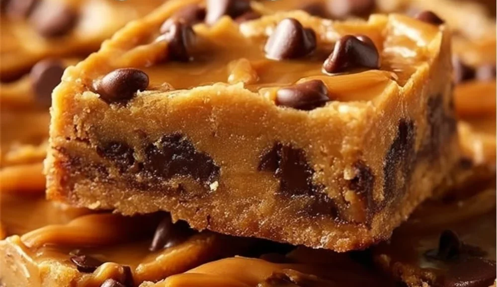 Delicious Better Than Anything Bars topped with chocolate and caramel
