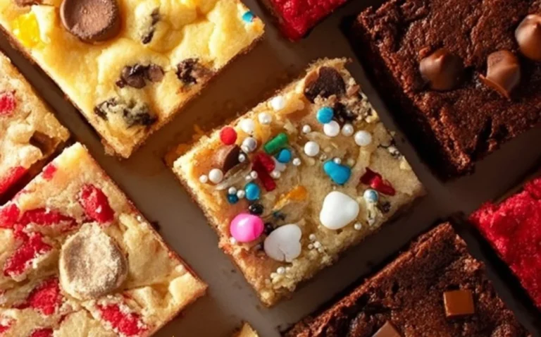 Delicious cake mix cookie bars topped with chocolate chips and displayed on a plate