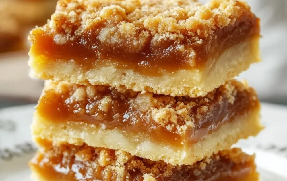 Delicious homemade caramel crumb bars with a buttery crumb topping