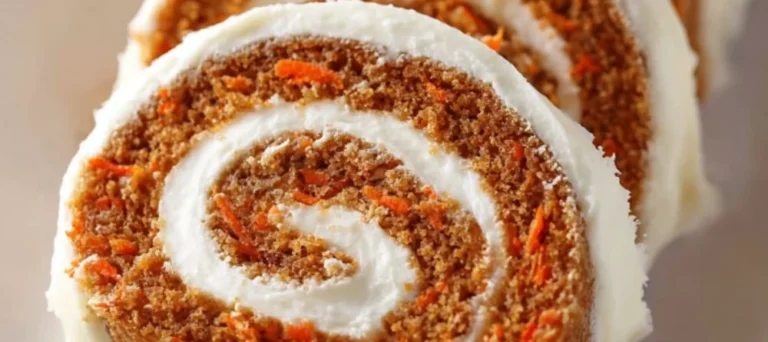 Delicious homemade carrot cake roll with cream cheese filling.