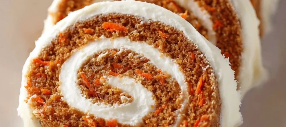 Delicious homemade carrot cake roll with cream cheese filling.