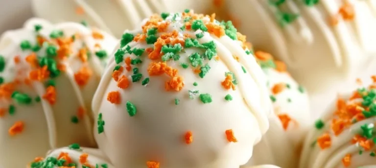 Delicious carrot cake truffles displayed on a white plate with a decorative background.