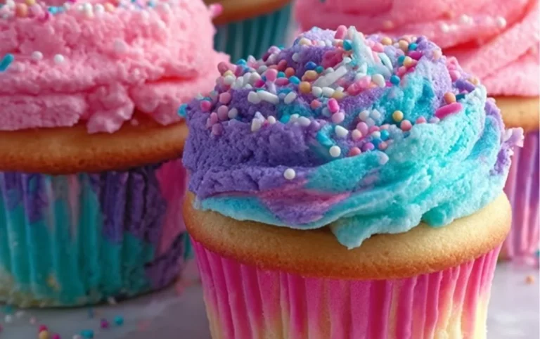 Delicious celebration marble cupcakes topped with swirls of chocolate and vanilla frosting