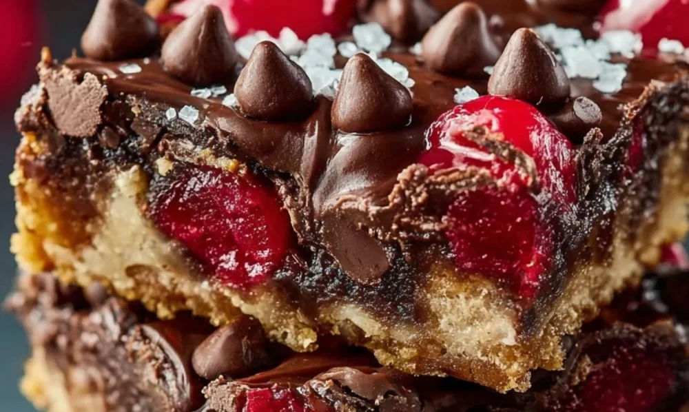 Delicious Chocolate Covered Cherry Magic Bars fresh from the oven