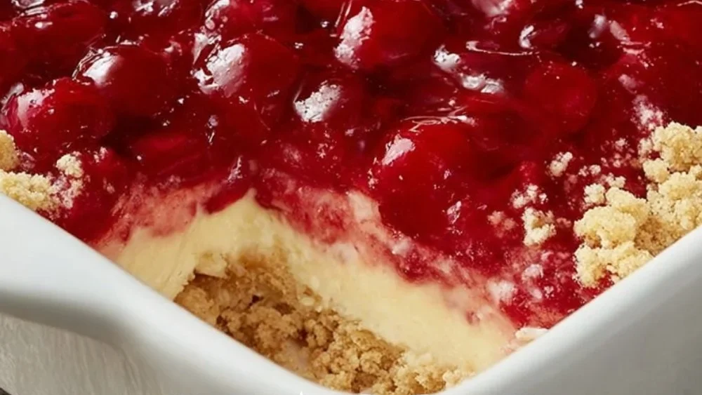 Classic Cherry Delight dessert with creamy filling and fresh cherry topping