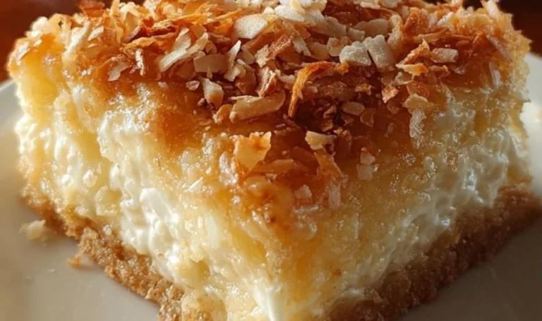 Delicious Coconut Cream Bars with a rich and creamy coconut topping