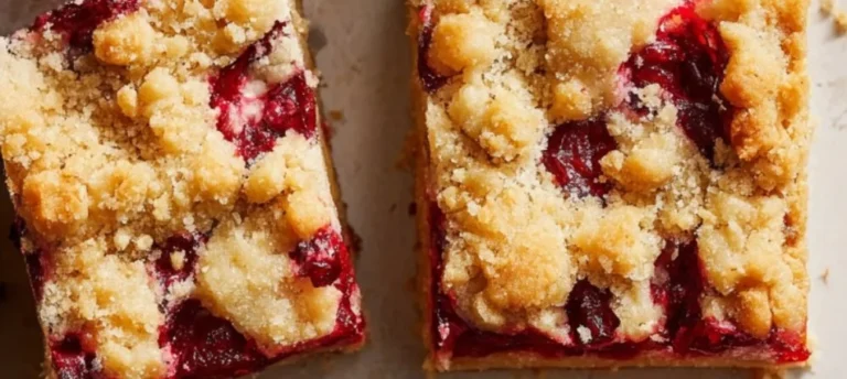 Delicious cranberry crumble bars with a sweet crumble topping and fresh cranberries.