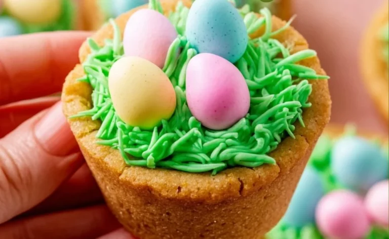 Easter Basket Cookie Cups made from sugar cookie dough in muffin pans