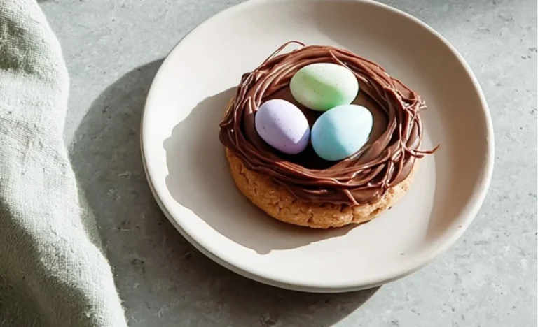 Delicious Easter Birds Nest Cookies decorated with chocolate and mini eggs