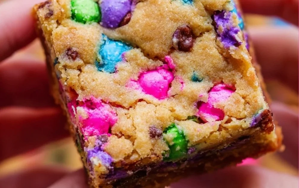 Easter Cake Mix Cookie Bars decorated with pastel sprinkles and Easter-themed toppings