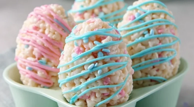 Colorful Easter Egg Rice Krispies Treats arranged on a festive plate.