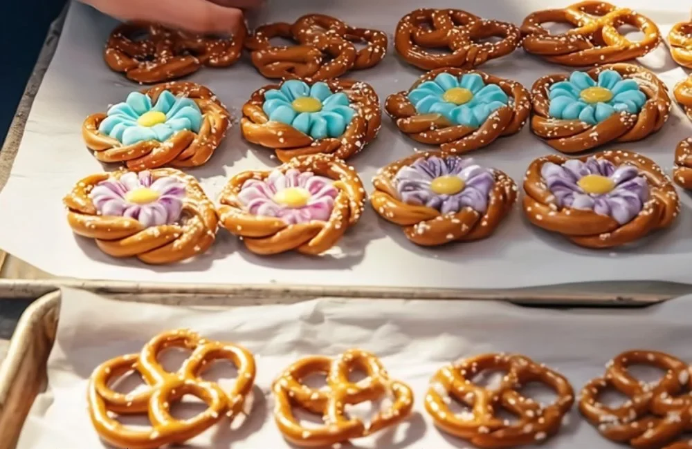 Easter Pretzel Flower Bites decorated for spring celebrations