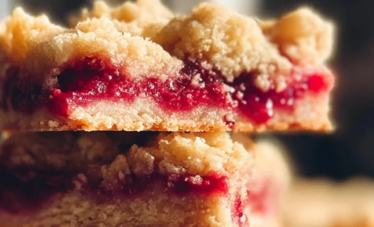 Five ingredient raspberry bars on a wooden table with fresh raspberries