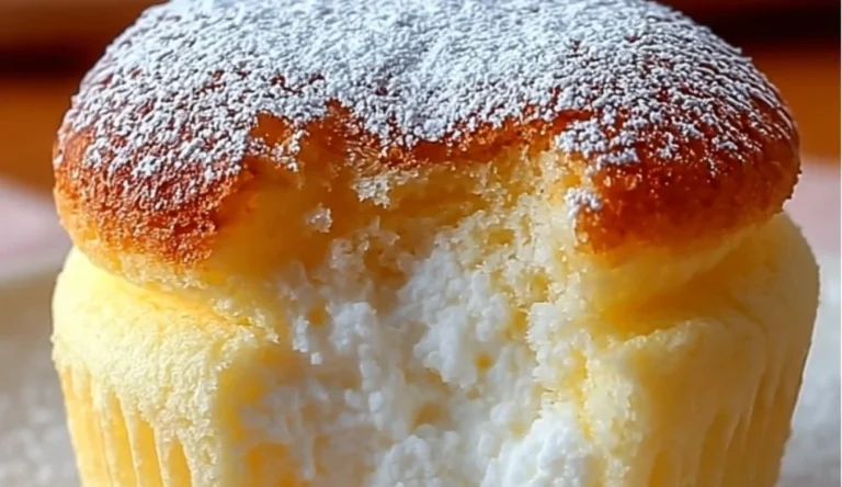Fluffy Japanese cotton cheesecake cupcakes on a decorative platter