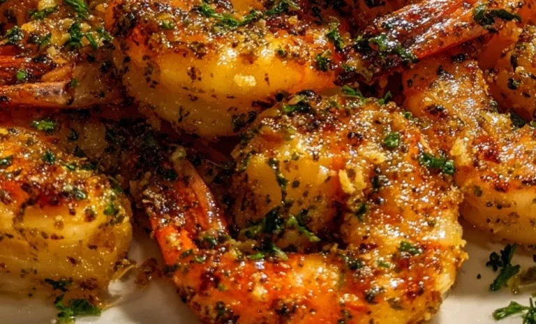 Delicious Garlic Parmesan Roasted Shrimp served on a plate.
