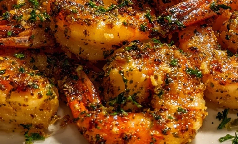 Delicious Garlic Parmesan Roasted Shrimp served on a plate.