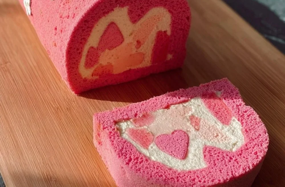 Heart-Shaped Swiss Roll dessert, ideal for special occasions and celebrations.
