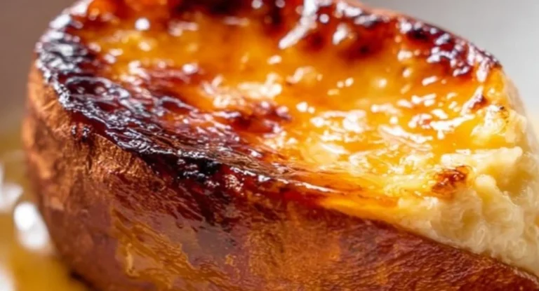 Delicious Japanese sweet potato crème brûlée topped with caramelized sugar