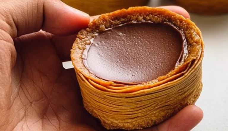 Manjari Dark Chocolate Flan Crookie dessert featuring rich dark chocolate and flan.
